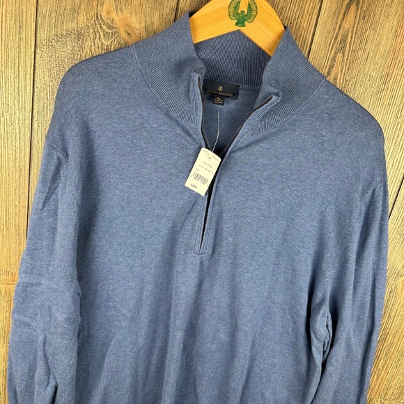 Brooks Brothers Quarter Zip Sweater Mens XL Blue 100% Combed Cotton NWT
